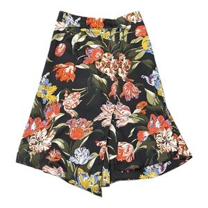 Zara Tropical Floral Patterned Asymmetrical Hem Side Zip Midi Skirt Size Medium